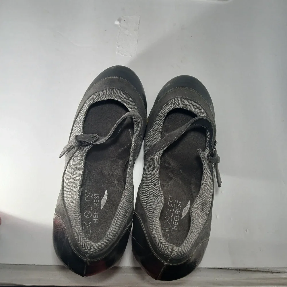 Aerosoles Roller‎ Rink Mary Jane Heels 8.5 Grey Herringbone Dark Academia Pump